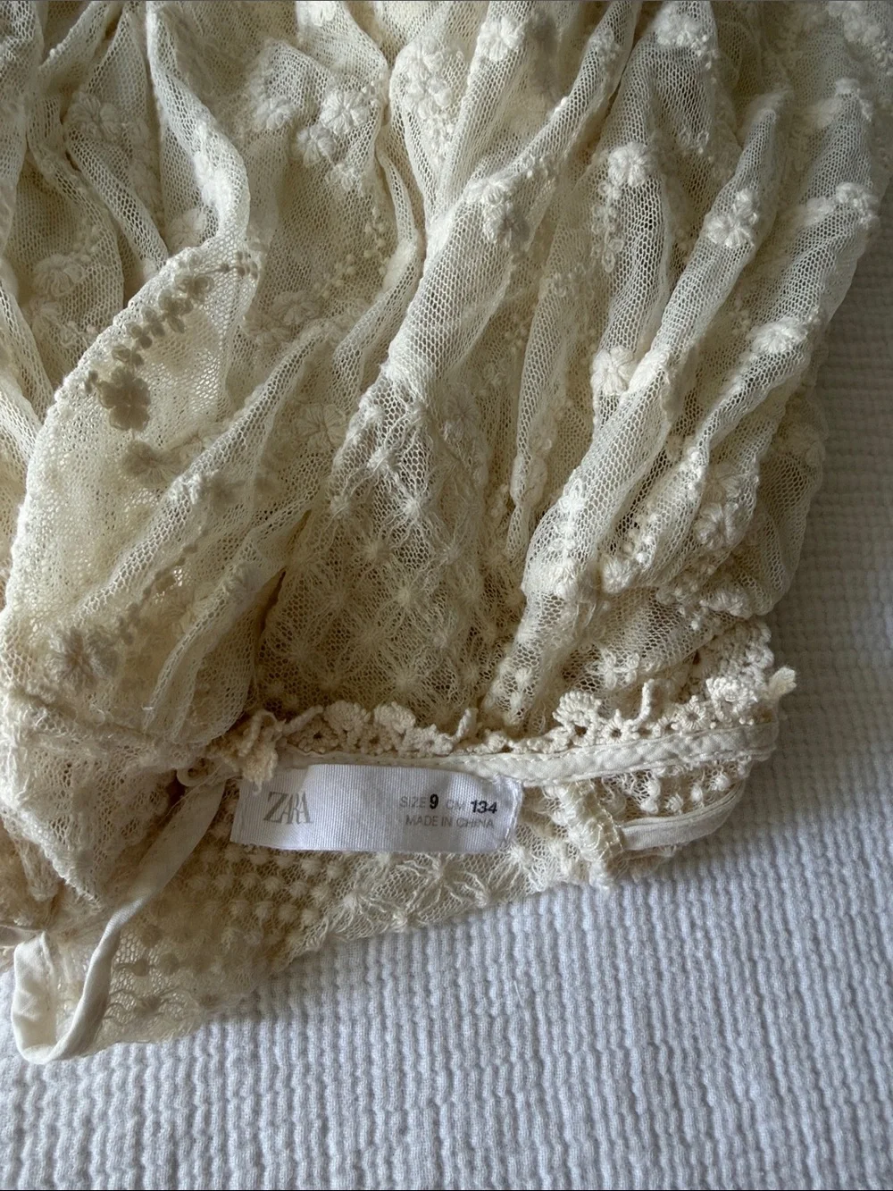 Girls' Cream Lace Peasant Top - Delicate Floral Detail